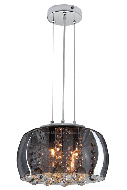 Modern Ceiling Crystal Droplet Pendant Light Smoked Grey Glass Lamp Shade Drum - Energy Light Bulbs - Free delivery on all orders