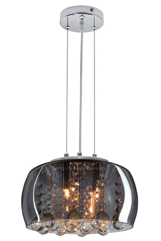 Modern Ceiling Crystal Droplet Pendant Light Smoked Grey Glass Lamp Shade Drum - Energy Light Bulbs - Free delivery on all orders