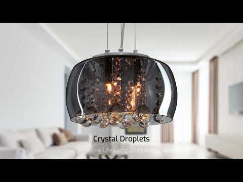 Modern Ceiling Crystal Droplet Pendant Light Smoked Grey Glass Lamp Shade Drum - Energy Light Bulbs - Free delivery on all orders