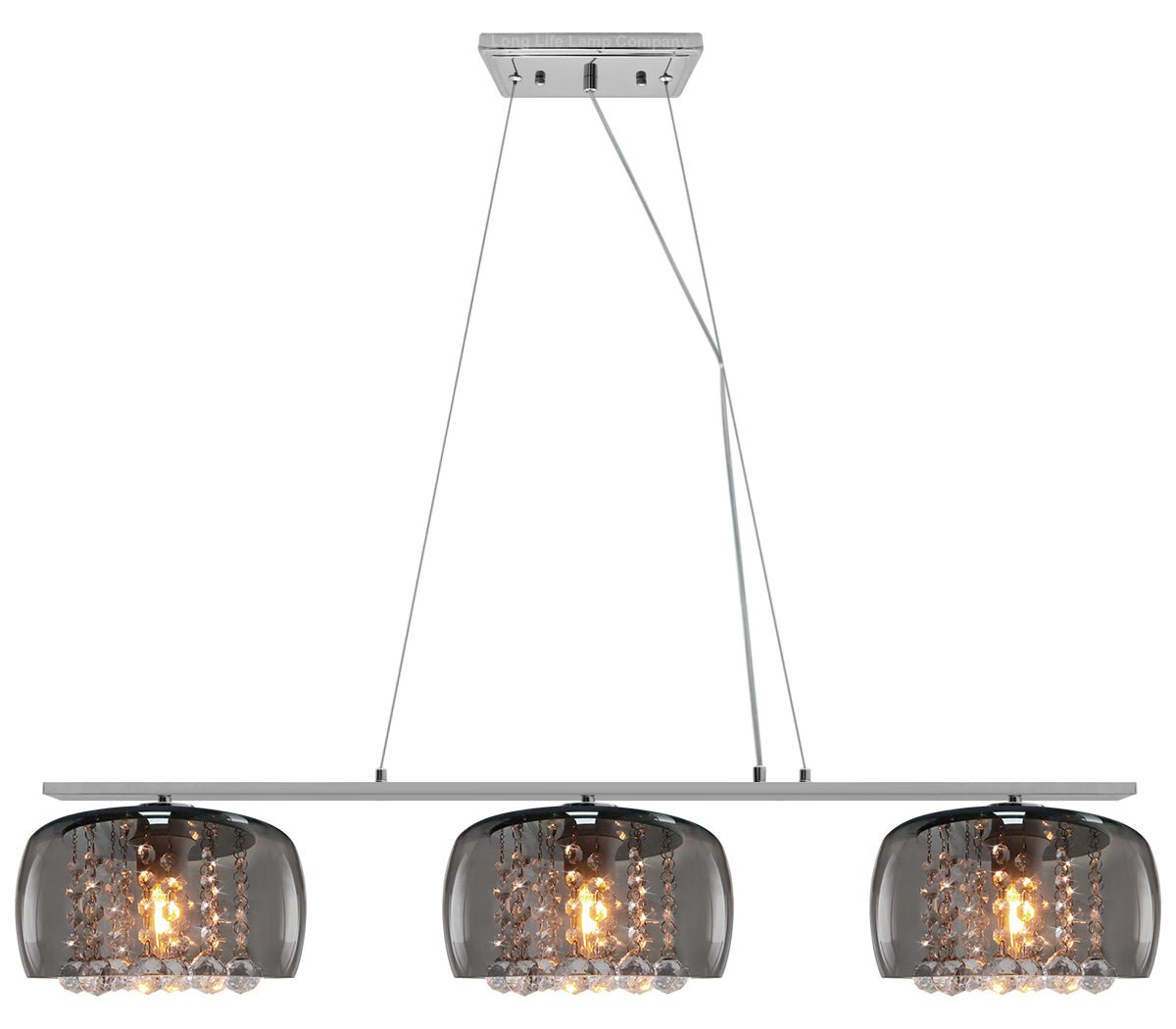 Modern Ceiling Crystal Droplet Pendant Light Triple Smoked Grey Glass - Energy Light Bulbs - Free delivery on all orders