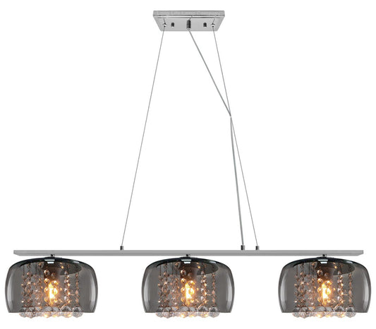 Modern Ceiling Crystal Droplet Pendant Light Triple Smoked Grey Glass - Energy Light Bulbs - Free delivery on all orders