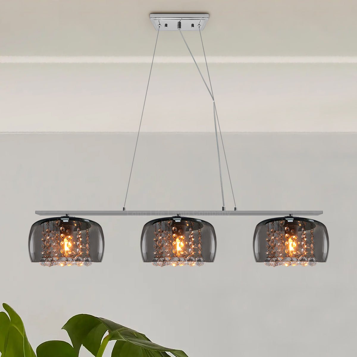 Modern Ceiling Crystal Droplet Pendant Light Triple Smoked Grey Glass - Energy Light Bulbs - Free delivery on all orders
