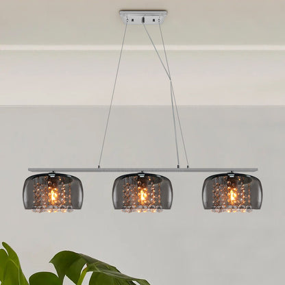 Modern Ceiling Crystal Droplet Pendant Light Triple Smoked Grey Glass - Energy Light Bulbs - Free delivery on all orders