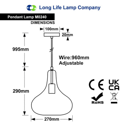 Modern Ceiling Glass Pendant Light Smoked Grey Tear Drop Dome Lamp Shade M0240 - Free delivery on all orders