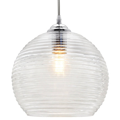 Modern Ceiling Globe Glass Pendant Lamp Shade Clear Rib - Energy Light Bulbs - Free delivery on all orders