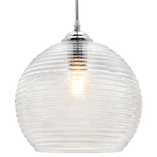 Modern Ceiling Globe Glass Pendant Lamp Shade Clear Rib - Energy Light Bulbs - Free delivery on all orders