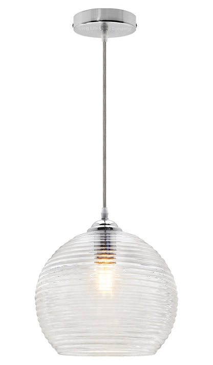 Modern Ceiling Globe Glass Pendant Lamp Shade Clear Rib - Energy Light Bulbs - Free delivery on all orders
