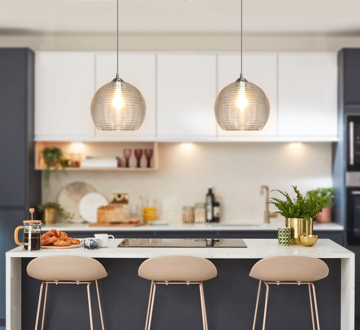Modern Ceiling Globe Glass Pendant Lamp Shade Clear Rib - Energy Light Bulbs - Free delivery on all orders