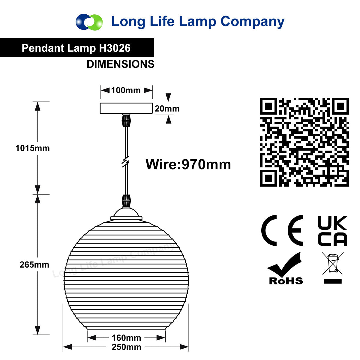 Modern Ceiling Globe Glass Pendant Lamp Shade Clear Rib - Energy Light Bulbs - Free delivery on all orders