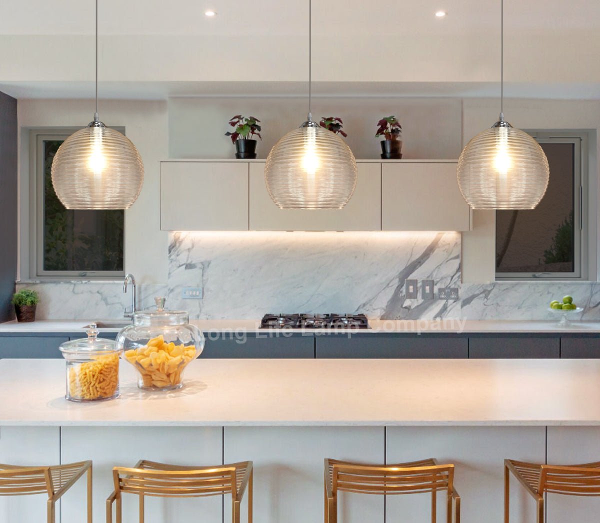 Modern Ceiling Globe Glass Pendant Lamp Shade Clear Rib - Energy Light Bulbs - Free delivery on all orders