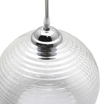 Modern Ceiling Globe Glass Pendant Lamp Shade Clear Rib - Energy Light Bulbs - Free delivery on all orders