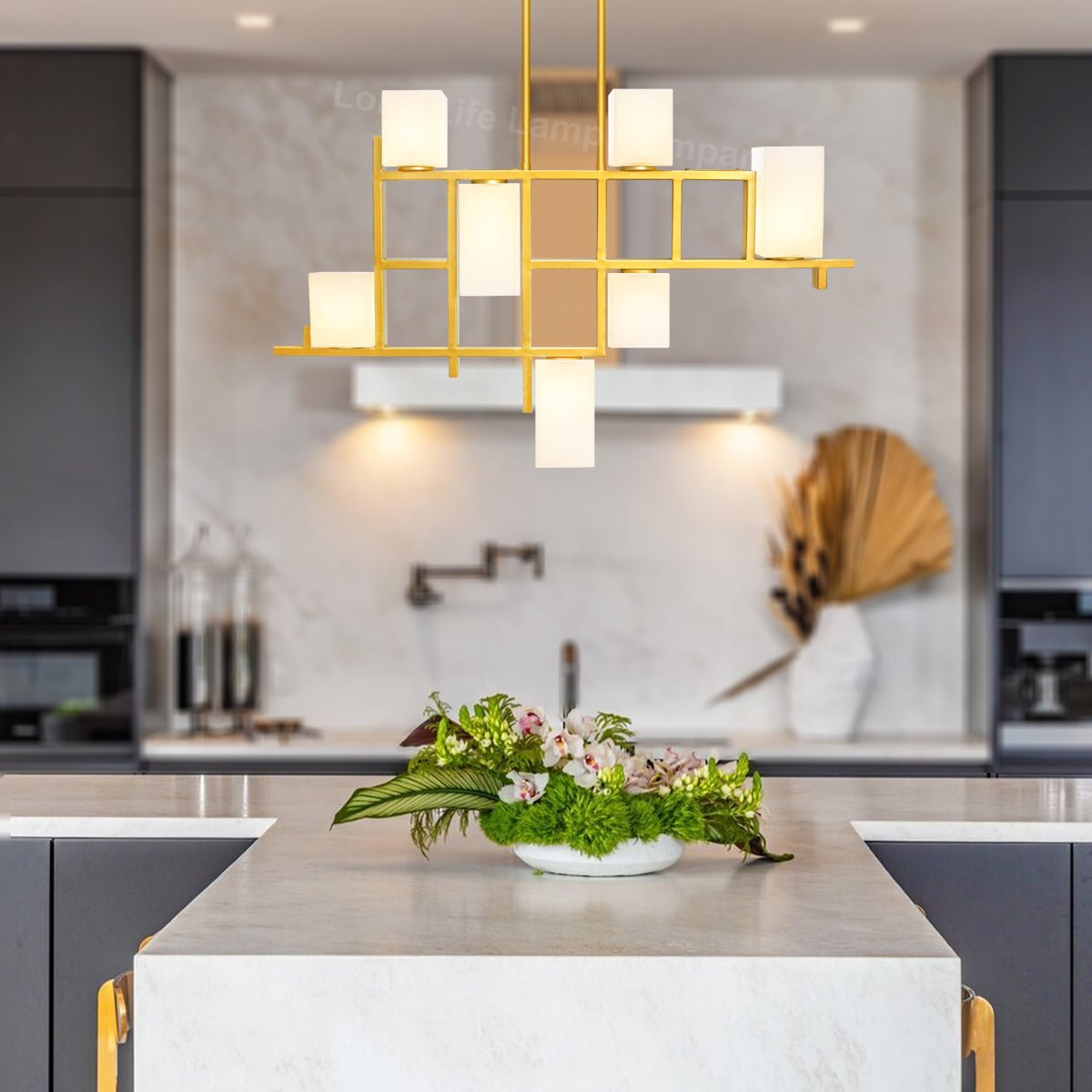 Modern Ceiling Gold Cluster Pendant Light Square Lamp Shades Frosted Glass With G9 LED - Energy Light Bulbs - Free delivery on all orders