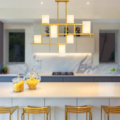 Modern Ceiling Gold Cluster Pendant Light Square Lamp Shades Frosted Glass With G9 LED - Energy Light Bulbs - Free delivery on all orders