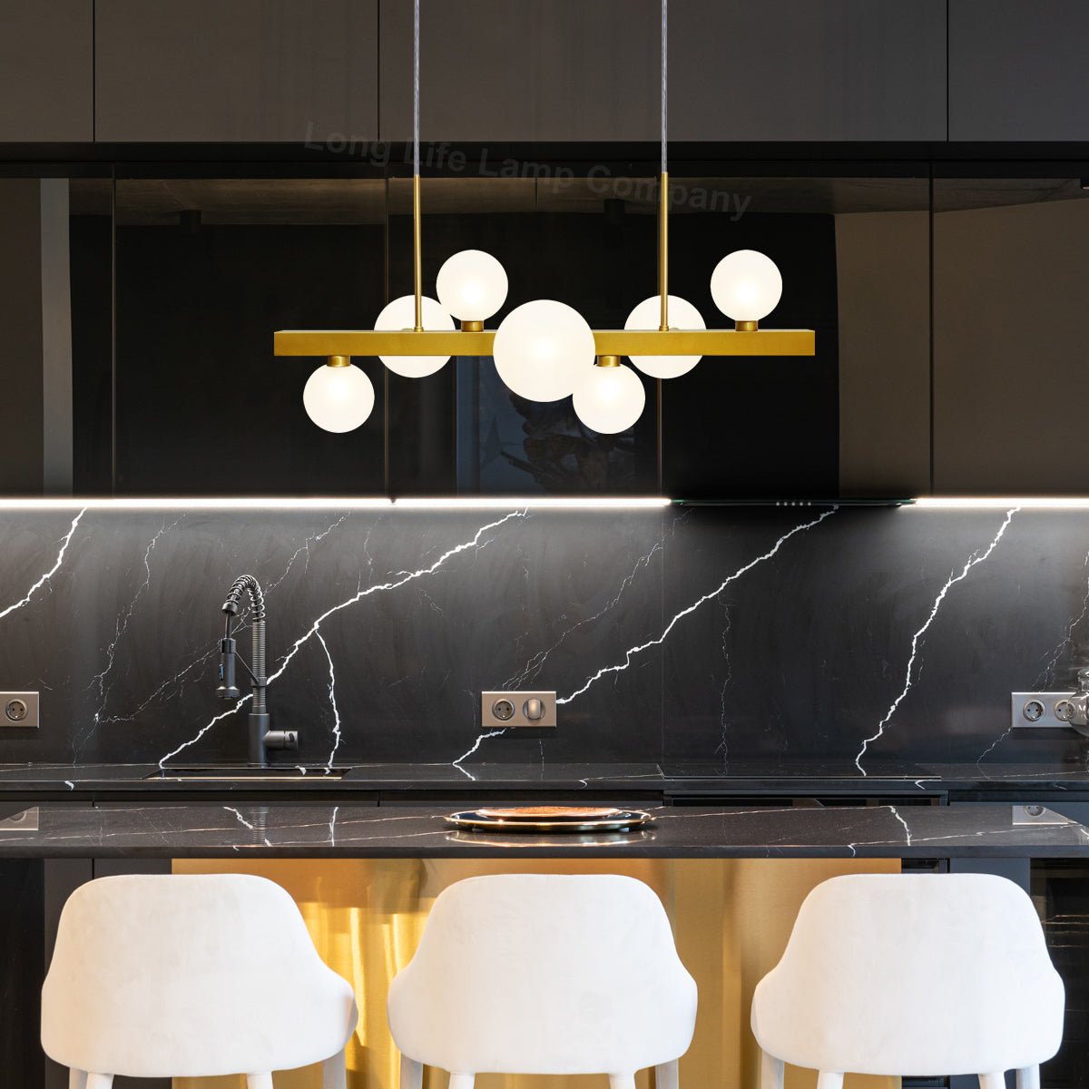 Modern Ceiling Golden Cluster Pendant Light Bar Globe Frosted Glass Lamp Shades With G9 LED - Energy Light Bulbs - Free delivery on all orders