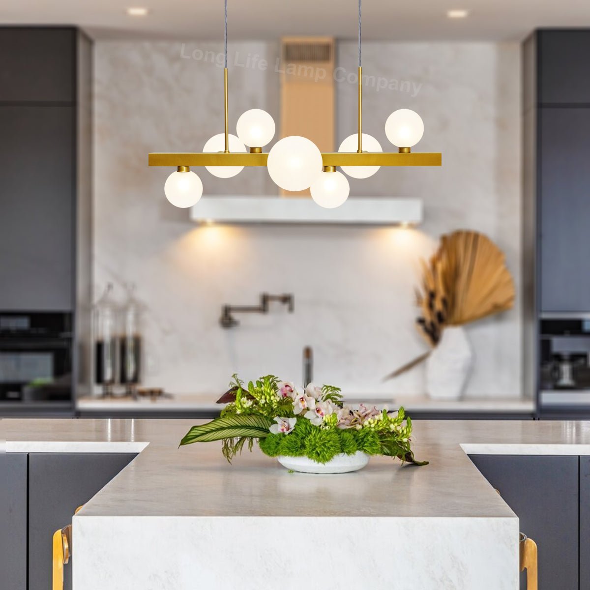 Modern Ceiling Golden Cluster Pendant Light Bar Globe Frosted Glass Lamp Shades With G9 LED - Energy Light Bulbs - Free delivery on all orders