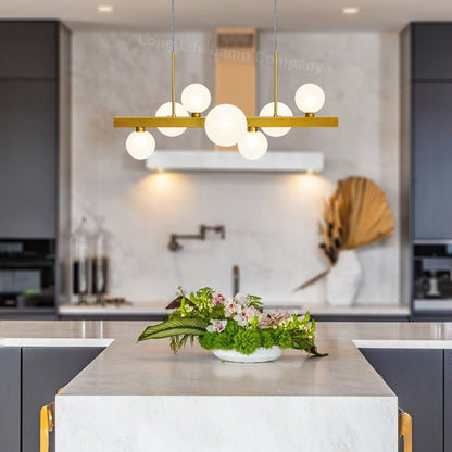 Modern Ceiling Golden Cluster Pendant Light Bar Globe Frosted Glass Lamp Shades With G9 LED - Energy Light Bulbs - Free delivery on all orders