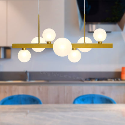 Modern Ceiling Golden Cluster Pendant Light Bar Globe Frosted Glass Lamp Shades With G9 LED - Energy Light Bulbs - Free delivery on all orders