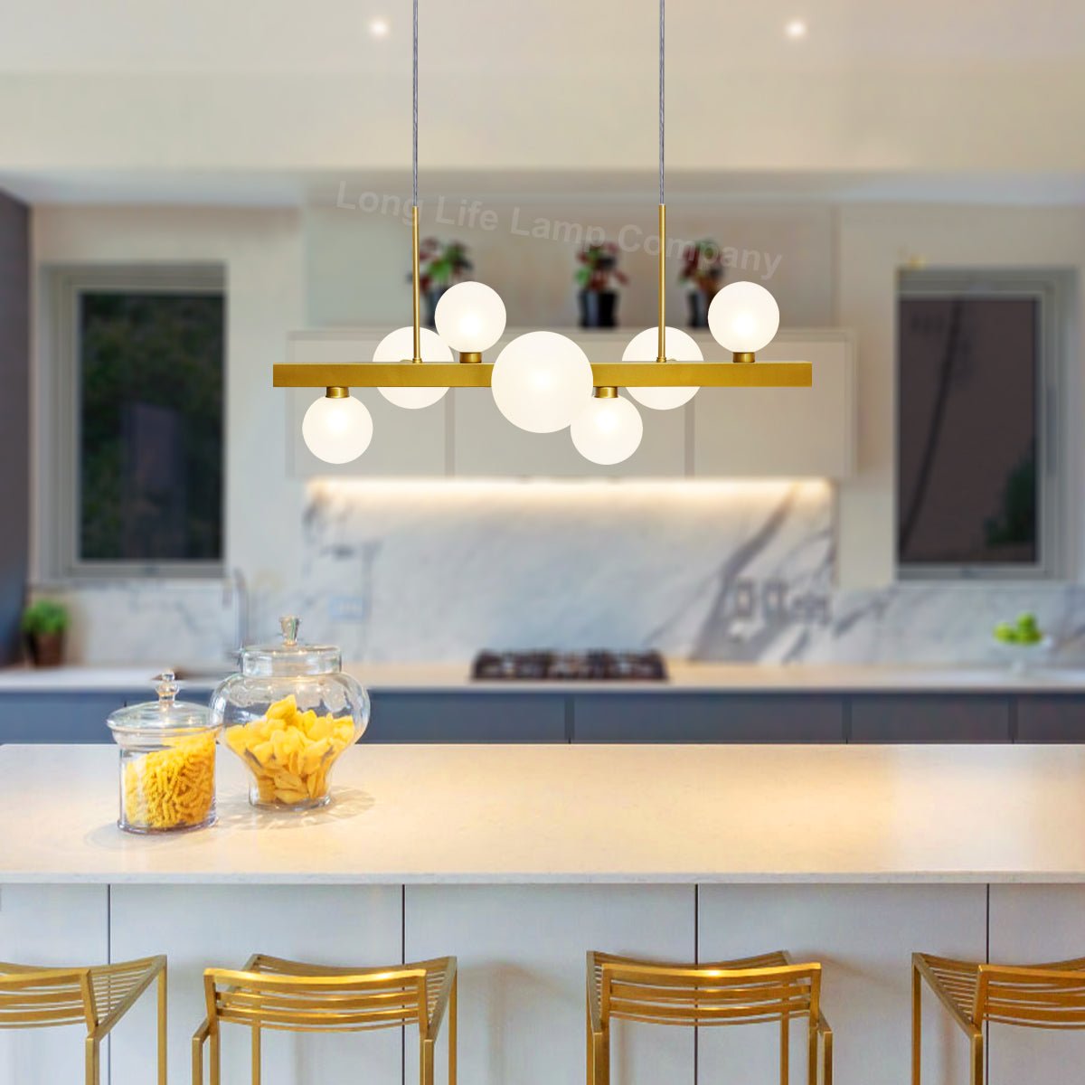 Modern Ceiling Golden Cluster Pendant Light Bar Globe Frosted Glass Lamp Shades With G9 LED - Energy Light Bulbs - Free delivery on all orders