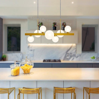 Modern Ceiling Golden Cluster Pendant Light Bar Globe Frosted Glass Lamp Shades With G9 LED - Energy Light Bulbs - Free delivery on all orders