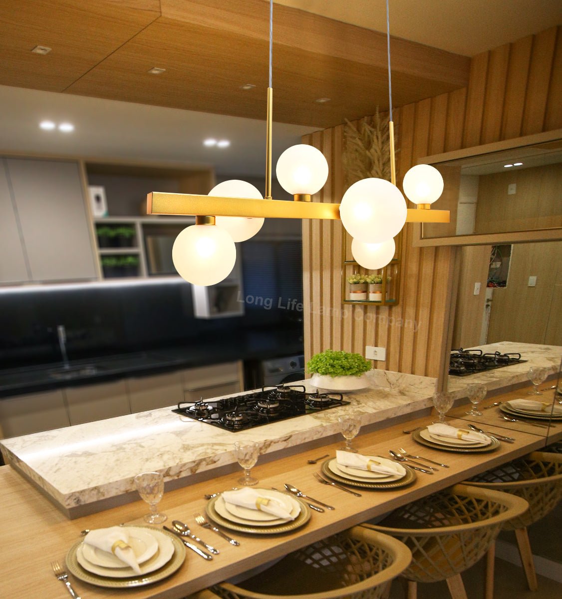 Modern Ceiling Golden Cluster Pendant Light Bar Globe Frosted Glass Lamp Shades With G9 LED - Energy Light Bulbs - Free delivery on all orders