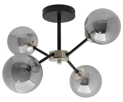 Modern Ceiling Light 4 Glass Globe Smoked Grey Lamp Shades with G9 LED 5w Warm White - Energy Light Bulbs - Free delivery on all orders
