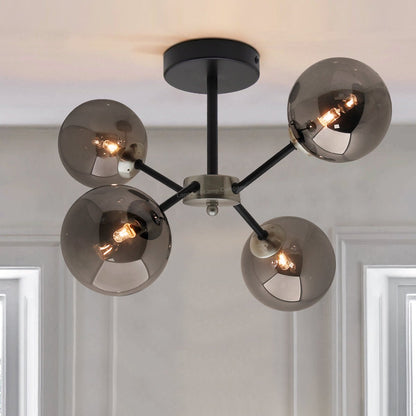Modern Ceiling Light 4 Glass Globe Smoked Grey Lamp Shades with G9 LED 5w Warm White - Energy Light Bulbs - Free delivery on all orders