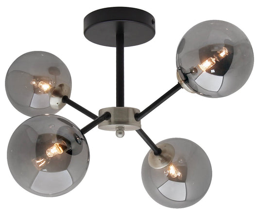 Modern Ceiling Light 4 Glass Globe Smoked Grey Lamp Shades with G9 LED 5w Warm White - Energy Light Bulbs - Free delivery on all orders