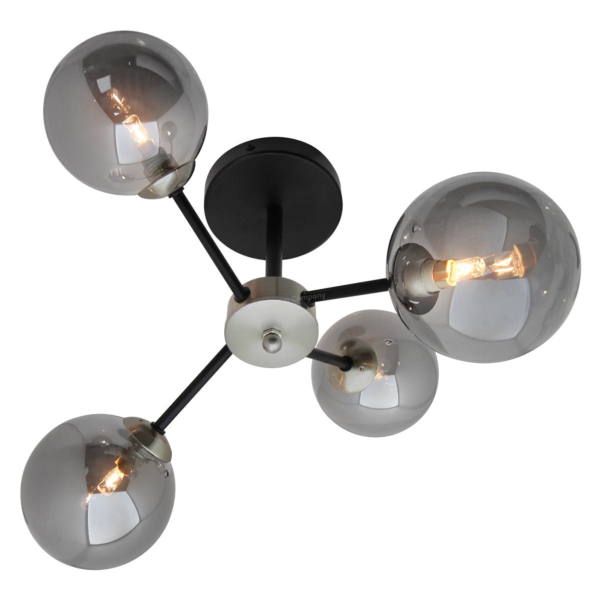 Modern Ceiling Light 4 Glass Globe Smoked Grey Lamp Shades with G9 LED 5w Warm White - Energy Light Bulbs - Free delivery on all orders