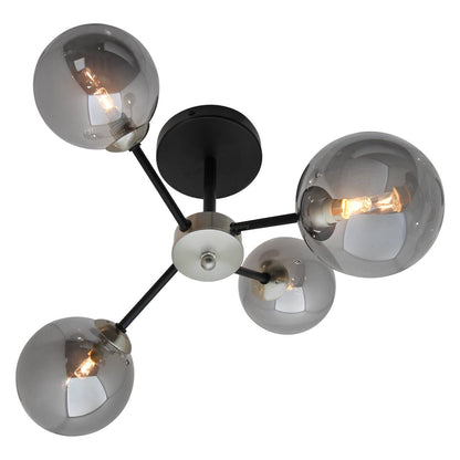 Modern Ceiling Light 4 Glass Globe Smoked Grey Lamp Shades with G9 LED 5w Warm White - Energy Light Bulbs - Free delivery on all orders