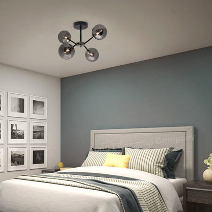 Modern Ceiling Light 4 Glass Globe Smoked Grey Lamp Shades with G9 LED 5w Warm White - Energy Light Bulbs - Free delivery on all orders