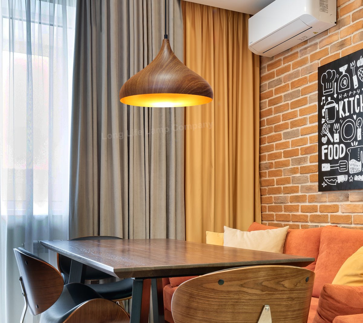 Modern Ceiling Pendant Dome Metal Wood Grain Finish Light - Energy Light Bulbs - Free delivery on all orders