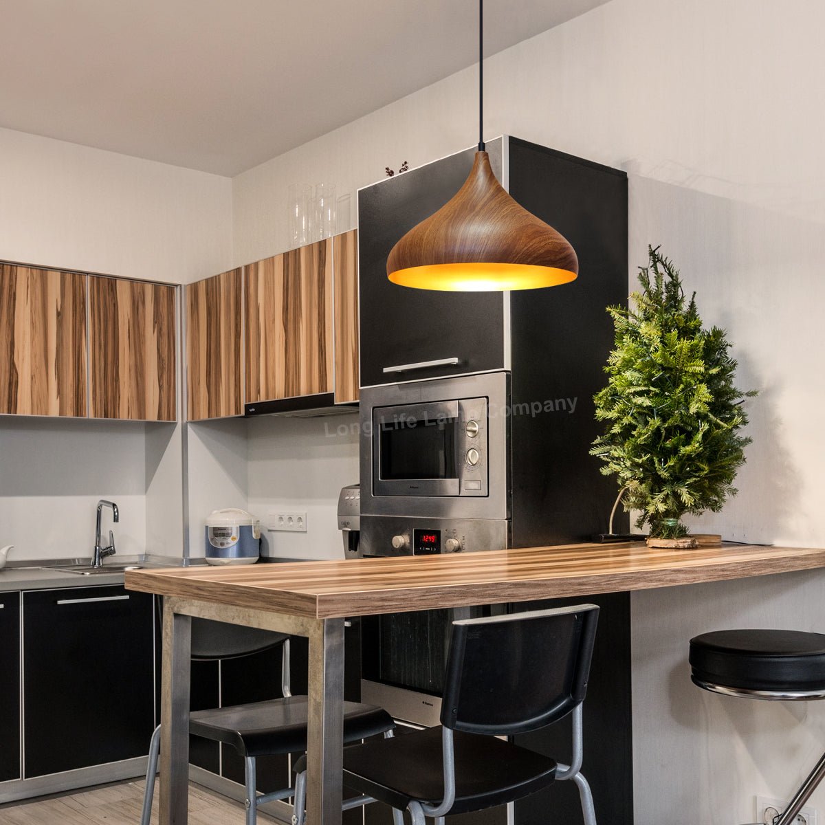 Modern Ceiling Pendant Dome Metal Wood Grain Finish Light - Energy Light Bulbs - Free delivery on all orders