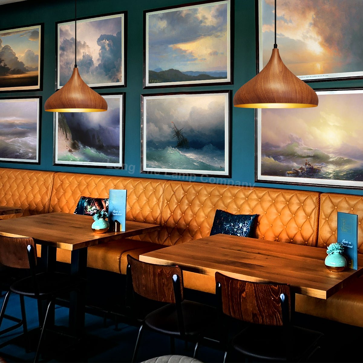 Modern Ceiling Pendant Dome Metal Wood Grain Finish Light - Energy Light Bulbs - Free delivery on all orders