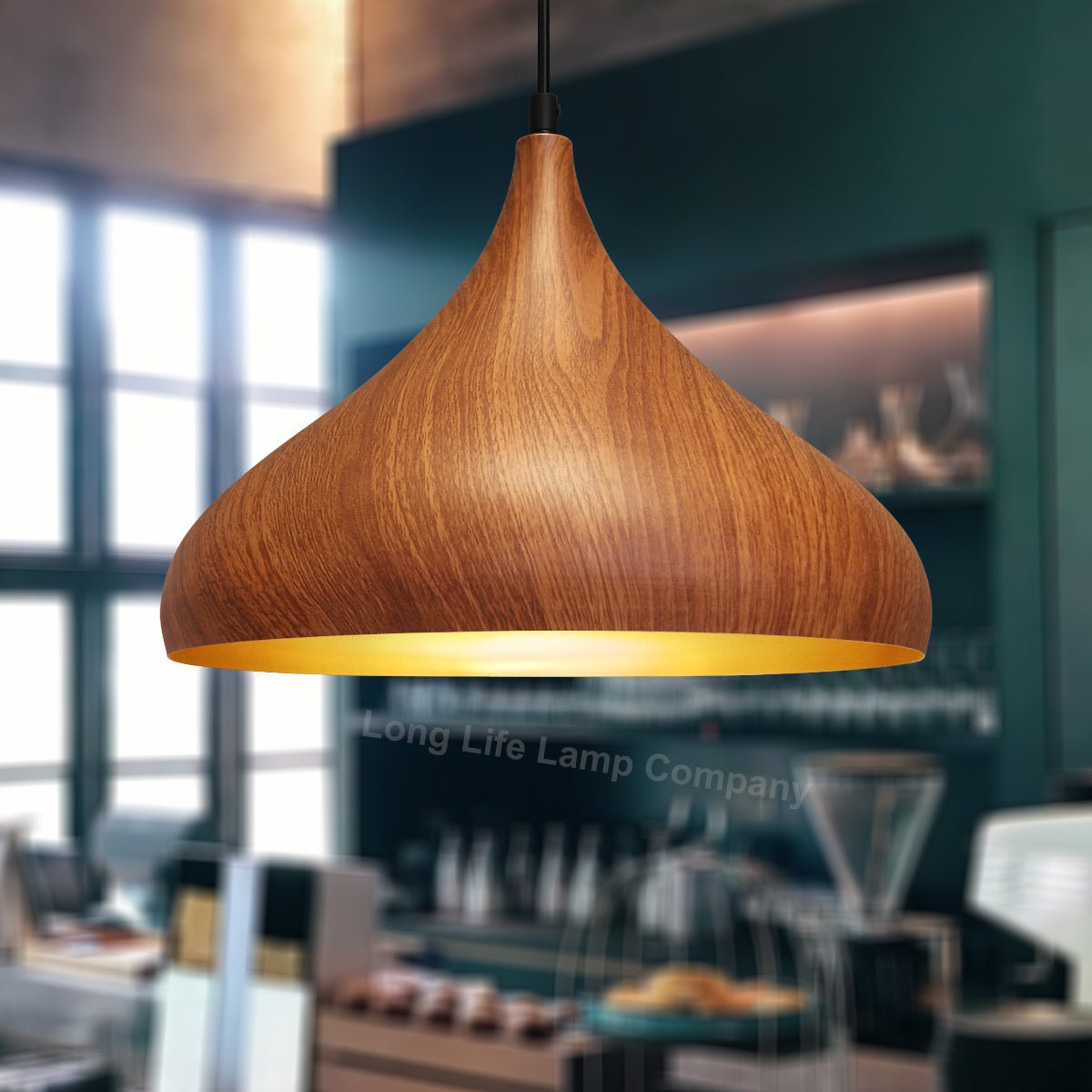 Modern Ceiling Pendant Dome Metal Wood Grain Finish Light - Energy Light Bulbs - Free delivery on all orders