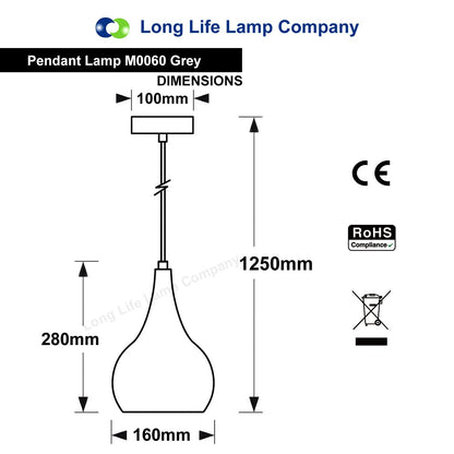 Modern Ceiling Pendant Droplet Light Shade Grey Finish Fine Metal - Energy Light Bulbs - Free delivery on all orders