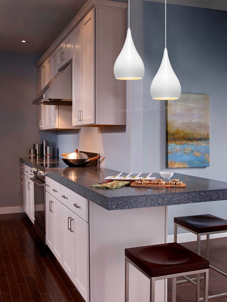 Modern Ceiling Pendant Droplet Light Shade White Finish Fine Metal - Energy Light Bulbs - Free delivery on all orders