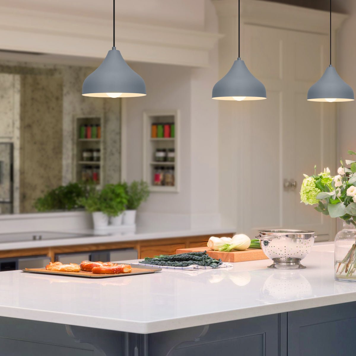 Modern Ceiling Pendant Light Dome Grey Mini Lamp Shade - Energy Light Bulbs - Free delivery on all orders