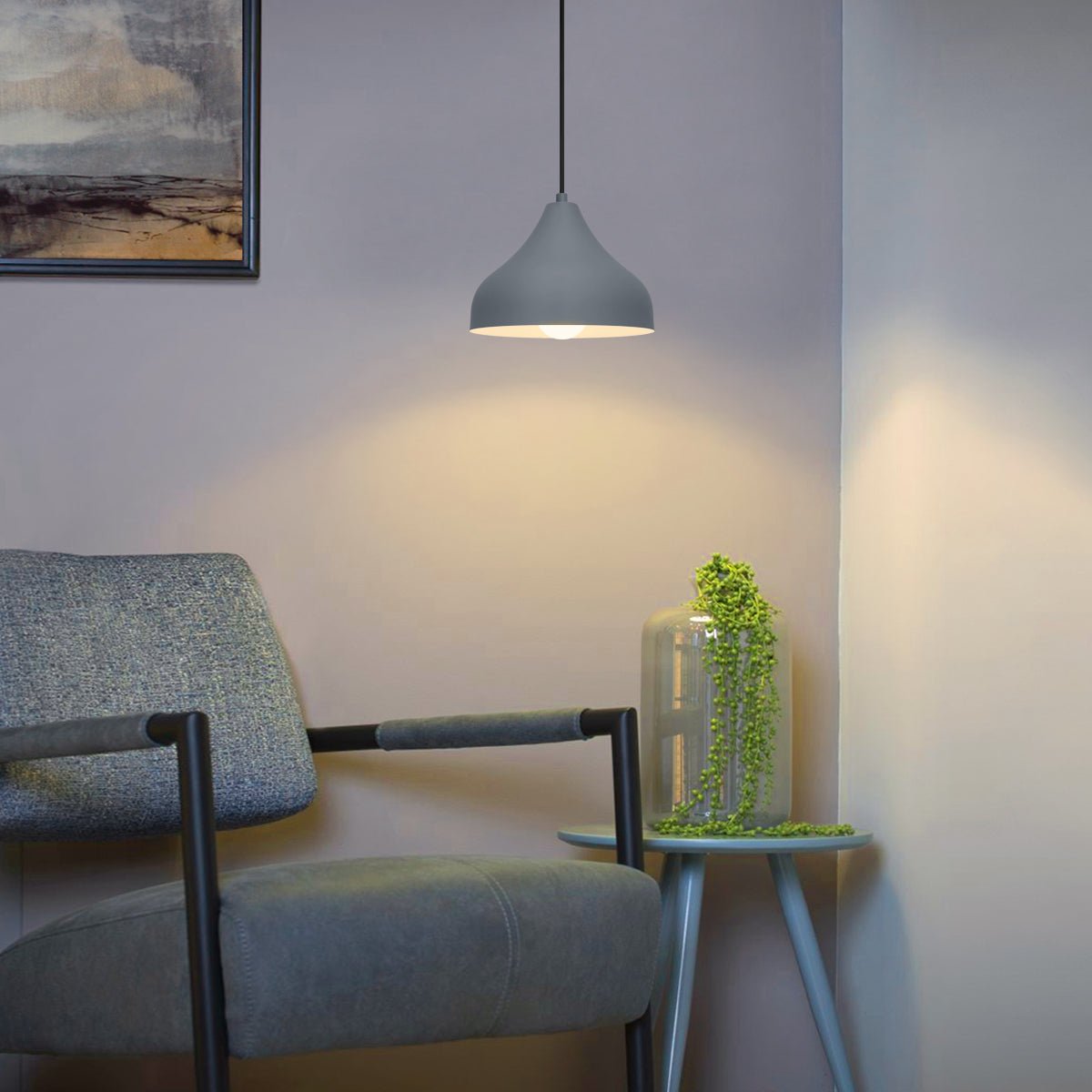 Modern Ceiling Pendant Light Dome Grey Mini Lamp Shade - Energy Light Bulbs - Free delivery on all orders