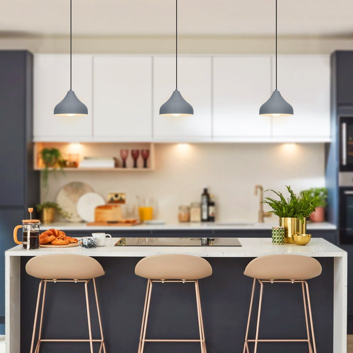 Modern Ceiling Pendant Light Dome Grey Mini Lamp Shade - Energy Light Bulbs - Free delivery on all orders