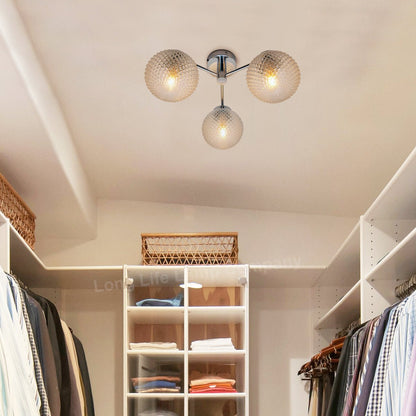 Modern Chrome 3 Way Ceiling Glass Globe Shades Light with 3 x E14 Candle 5w - Energy Light Bulbs - Free delivery on all orders