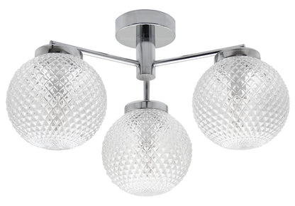 Modern Chrome 3 Way Ceiling Glass Globe Shades Light with 3 x E14 Candle 5w - Energy Light Bulbs - Free delivery on all orders