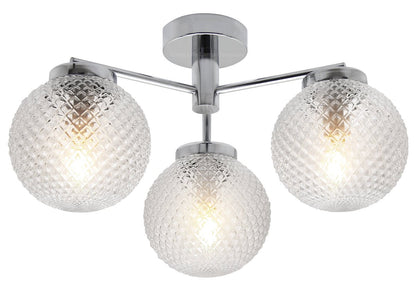 Modern Chrome 3 Way Ceiling Glass Globe Shades Light with 3 x E14 Candle 5w - Energy Light Bulbs - Free delivery on all orders