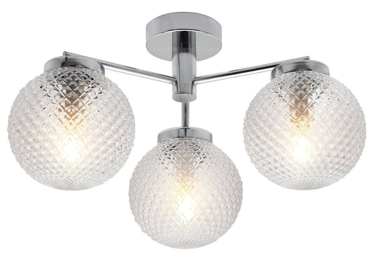 Modern Chrome 3 Way Ceiling Glass Globe Shades Light with 3 x E14 Candle 5w - Energy Light Bulbs - Free delivery on all orders