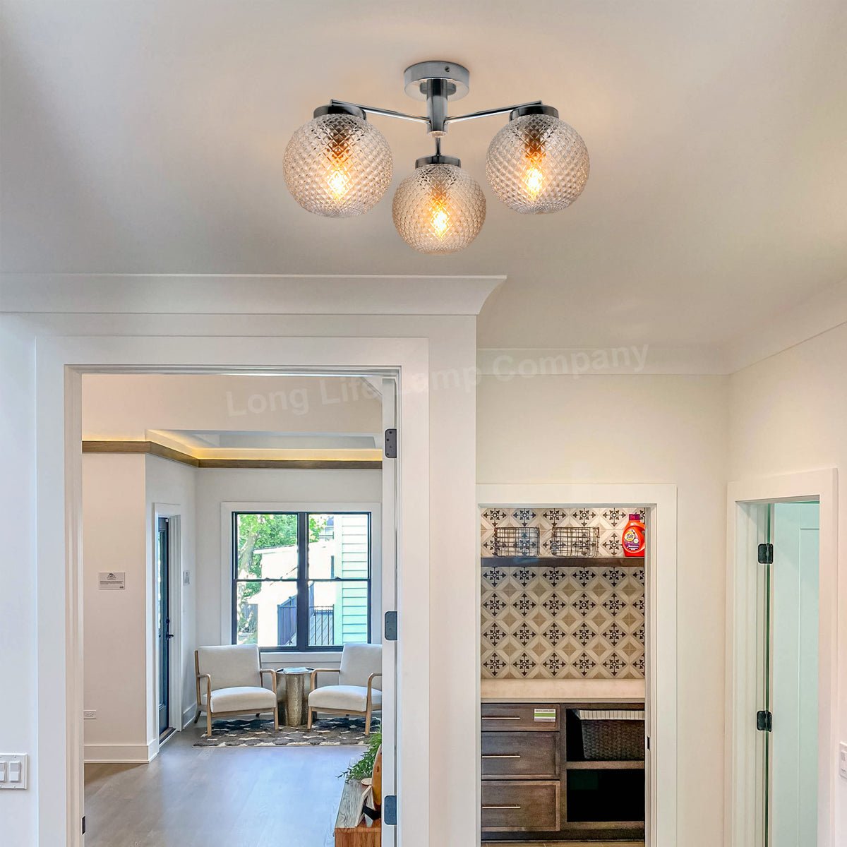 Modern Chrome 3 Way Ceiling Glass Globe Shades Light with 3 x E14 Candle 5w - Energy Light Bulbs - Free delivery on all orders