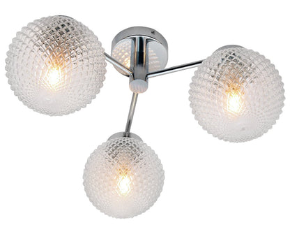 Modern Chrome 3 Way Ceiling Glass Globe Shades Light with 3 x E14 Candle 5w - Energy Light Bulbs - Free delivery on all orders