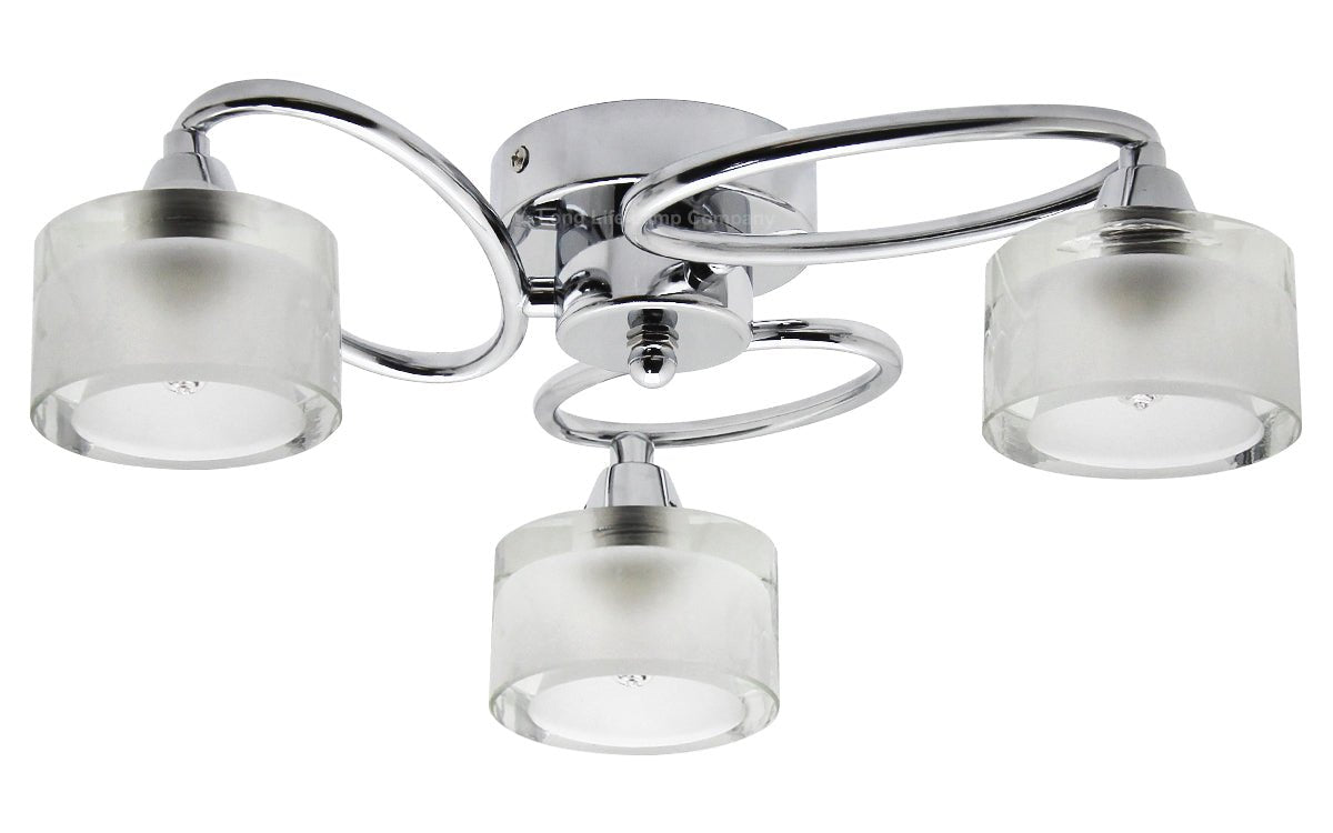 Modern Chrome 3 Way Ceiling Glass Shades Flush Mounted Crystal - Energy Light Bulbs - Free delivery on all orders