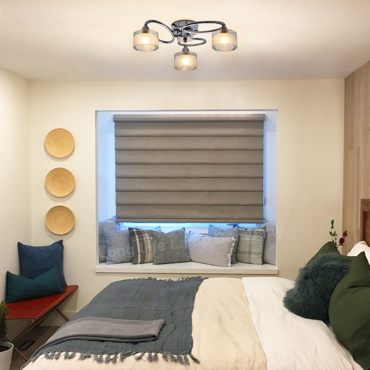 Modern Chrome 3 Way Ceiling Glass Shades Flush Mounted Crystal - Energy Light Bulbs - Free delivery on all orders