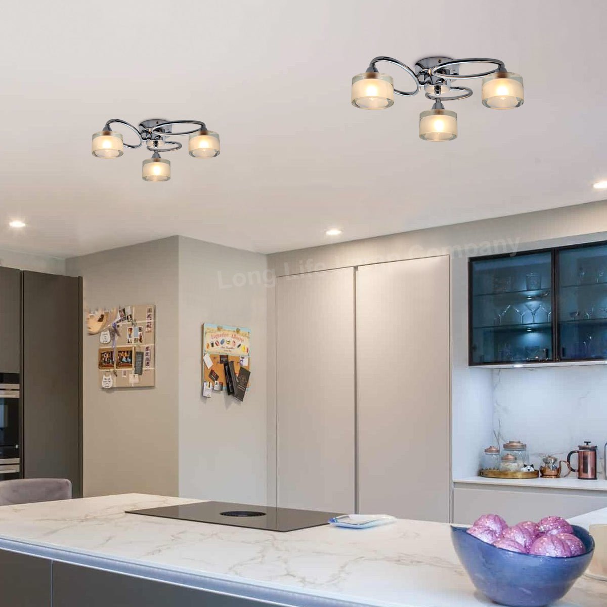 Modern Chrome 3 Way Ceiling Glass Shades Flush Mounted Crystal - Energy Light Bulbs - Free delivery on all orders