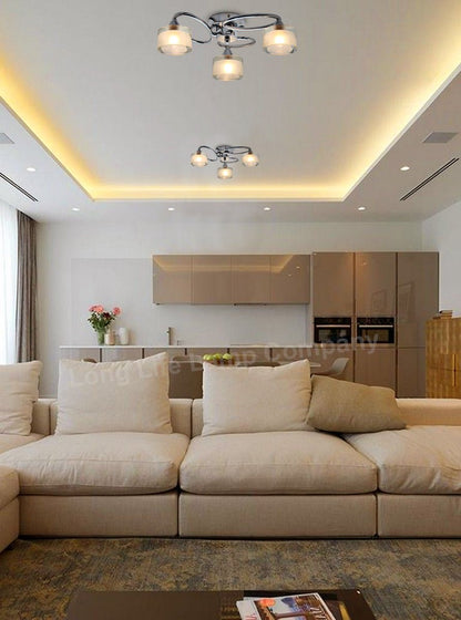 Modern Chrome 3 Way Ceiling Glass Shades Flush Mounted Crystal - Energy Light Bulbs - Free delivery on all orders