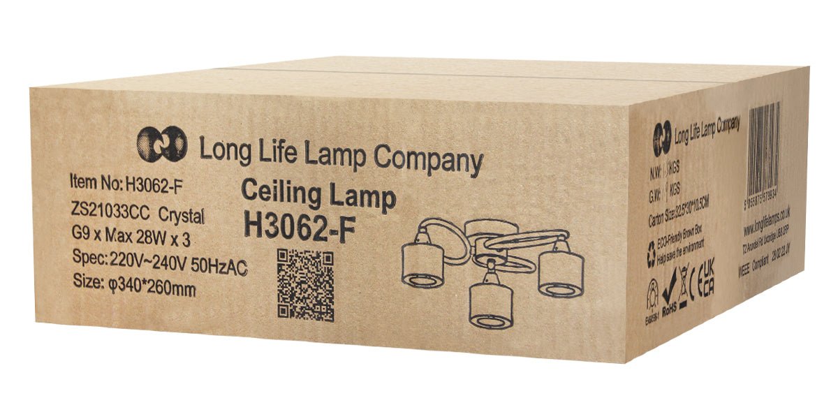 Modern Chrome 3 Way Ceiling Glass Shades Flush Mounted Crystal - Energy Light Bulbs - Free delivery on all orders